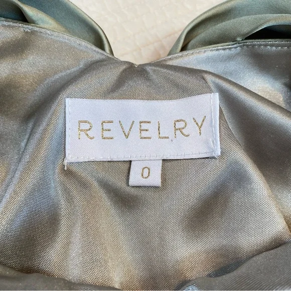 Revelry Steph Silver Sage Satin Front Slit Bow Back Long Dress Size 0 Prom Party - Picture 11 of 13